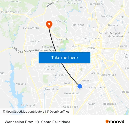 Wenceslau Braz to Santa Felicidade map