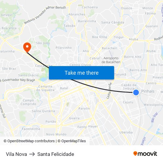 Vila Nova to Santa Felicidade map