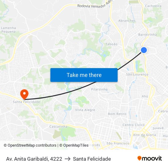 Av. Anita Garibaldi, 4222 to Santa Felicidade map