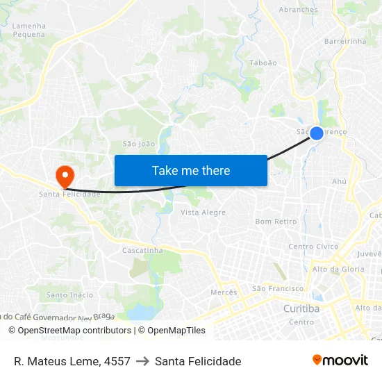 R. Mateus Leme, 4557 to Santa Felicidade map