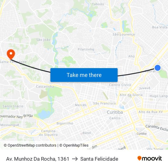 Av. Munhoz Da Rocha, 1361 to Santa Felicidade map