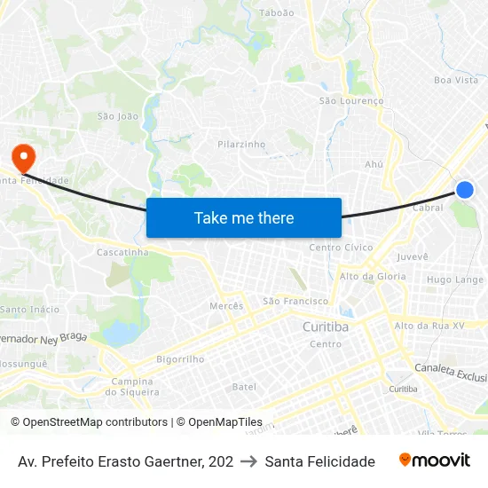 Av. Prefeito Erasto Gaertner, 202 to Santa Felicidade map