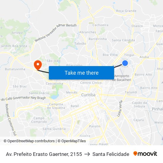 Av. Prefeito Erasto Gaertner, 2155 to Santa Felicidade map