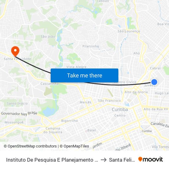 Instituto De Pesquisa E Planejamento Urbano De Curitiba to Santa Felicidade map
