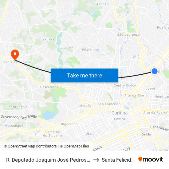 R. Deputado Joaquim José Pedrosa, 402 to Santa Felicidade map