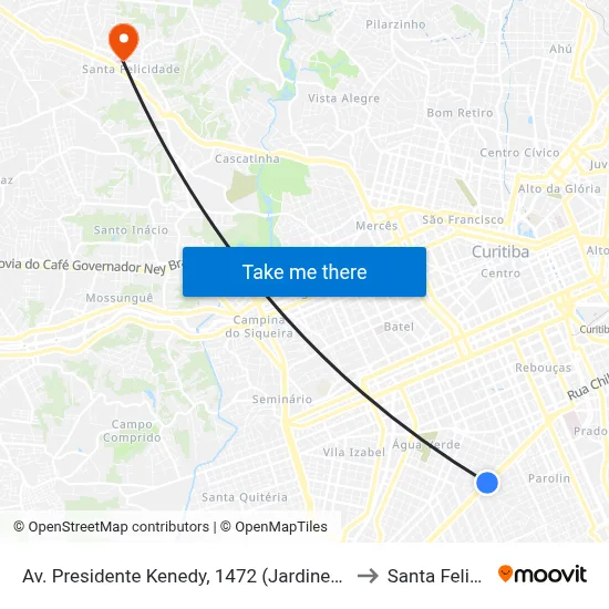Av. Presidente Kenedy, 1472 (Jardinete Sérgio Fraga) to Santa Felicidade map