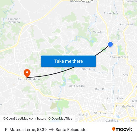 R. Mateus Leme, 5839 to Santa Felicidade map