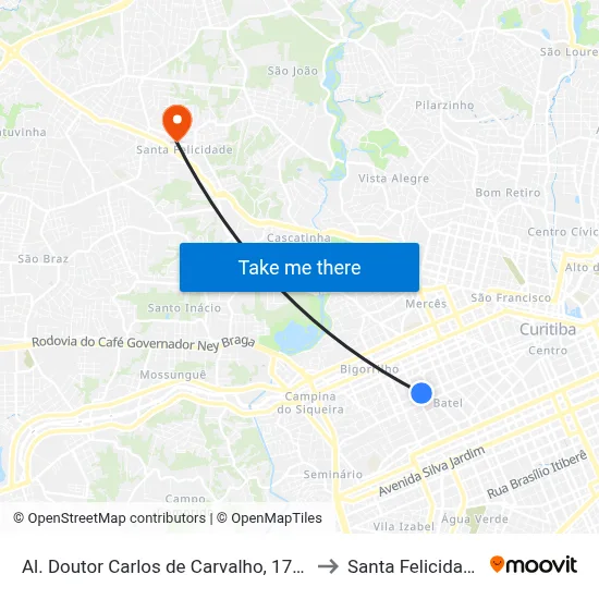 Al. Doutor Carlos de Carvalho, 1731 to Santa Felicidade map