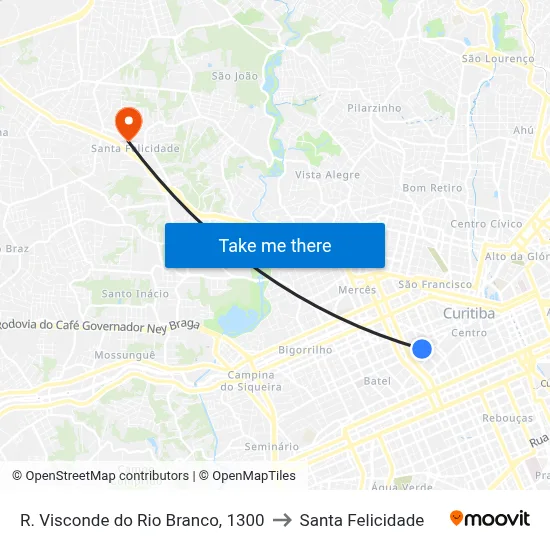 R. Visconde do Rio Branco, 1300 to Santa Felicidade map