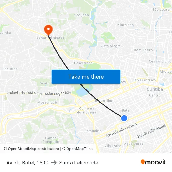 Av. do Batel, 1500 to Santa Felicidade map