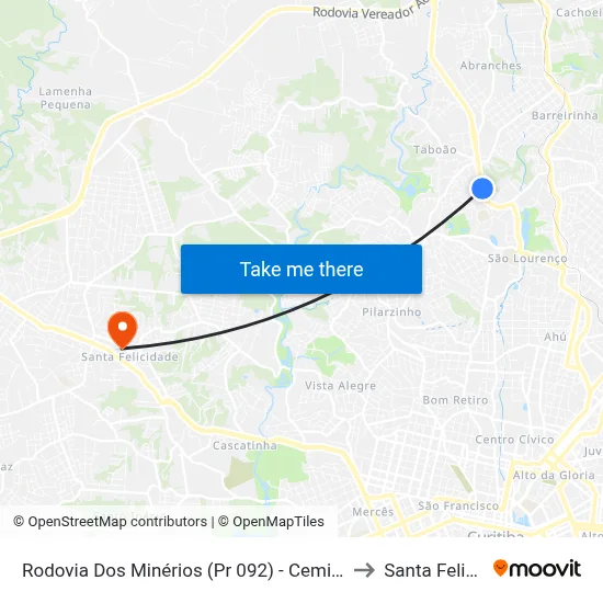 Rodovia Dos Minérios (Pr 092) - Cemitério Abranches to Santa Felicidade map