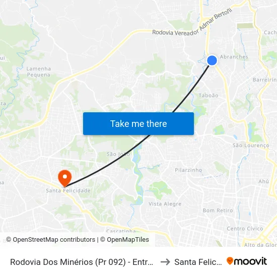 Rodovia dos Minérios, 2110 to Santa Felicidade map