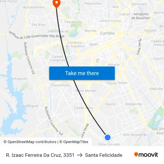 R. Izaac Ferreira Da Cruz, 3351 to Santa Felicidade map