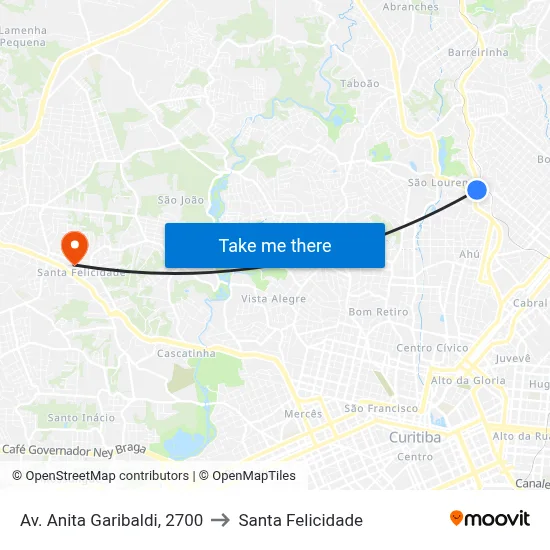 Av. Anita Garibaldi, 2700 to Santa Felicidade map