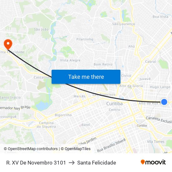 R. XV De Novembro 3101 to Santa Felicidade map