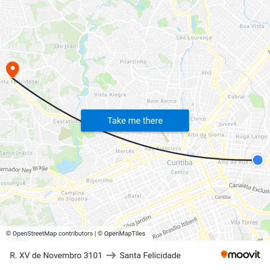 R. XV de Novembro 3101 to Santa Felicidade map