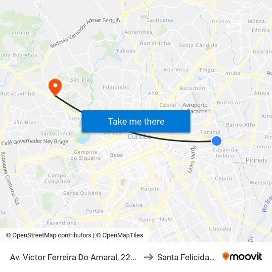 Av. Victor Ferreira Do Amaral, 2200 to Santa Felicidade map