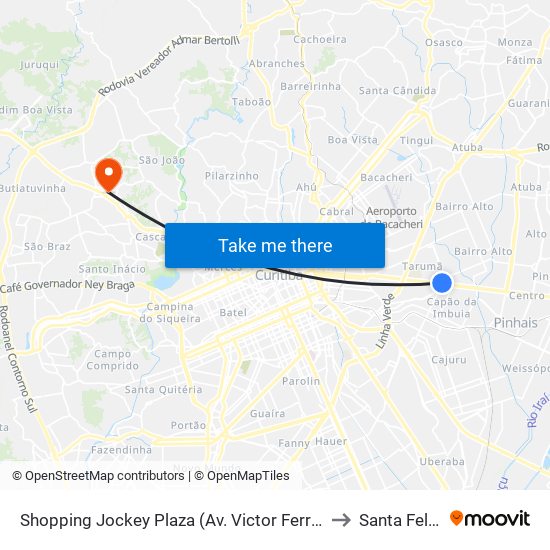 Shopping Jockey Plaza (Av. Victor Ferreira Do Amaral, 2300) to Santa Felicidade map