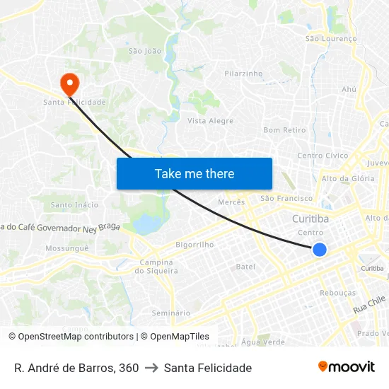 R. André de Barros, 360 to Santa Felicidade map