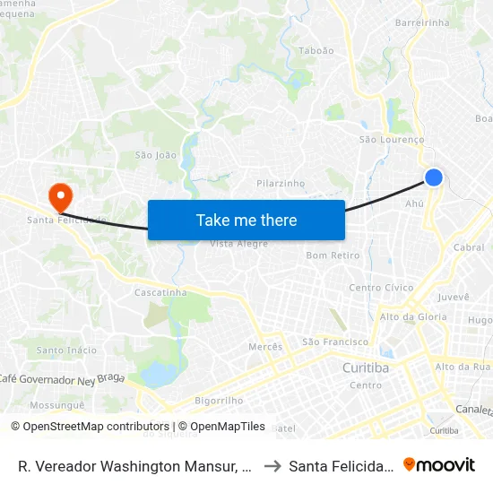 R. Vereador Washington Mansur, 975 to Santa Felicidade map