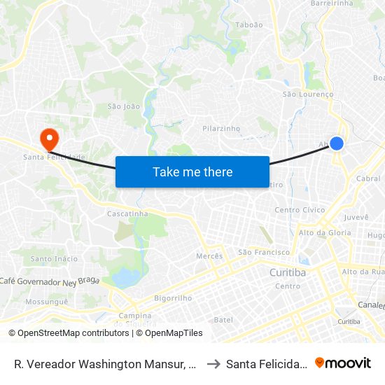 R. Vereador Washington Mansur, 499 to Santa Felicidade map
