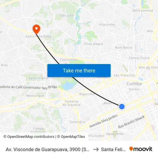 Av. Visconde de Guarapuava, 3900 (Shopping Curitiba) to Santa Felicidade map