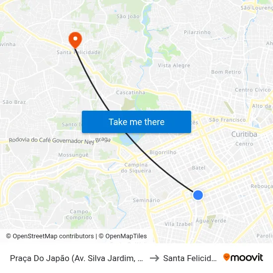 Praça Do Japão (Av. Silva Jardim, 2800) to Santa Felicidade map