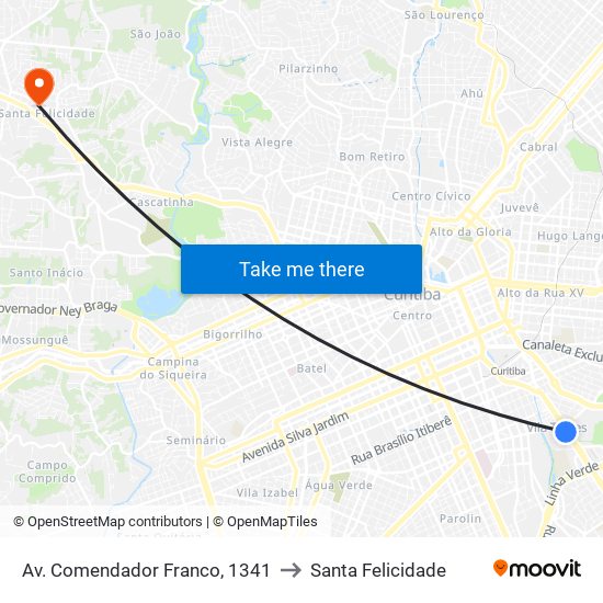 Av. Comendador Franco, 1341 to Santa Felicidade map