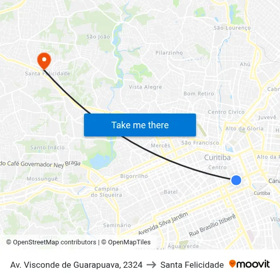 Av. Visconde de Guarapuava, 2324 to Santa Felicidade map