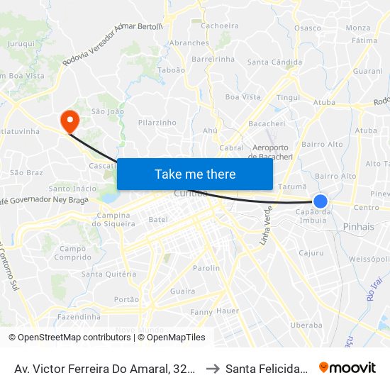 Av. Victor Ferreira Do Amaral, 3200 to Santa Felicidade map