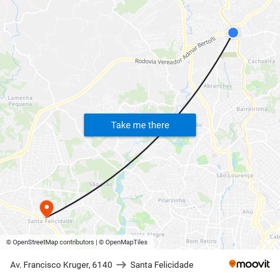 Av. Francisco Kruger, 6140 to Santa Felicidade map