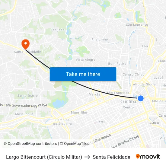 Largo Bittencourt (Círculo Militar) to Santa Felicidade map