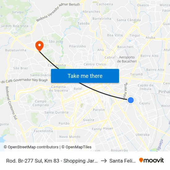 Rod. Br-277 Sul, Km 83 - Shopping Jardim Das Américas to Santa Felicidade map