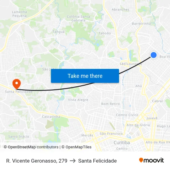 R. Vicente Geronasso, 279 to Santa Felicidade map