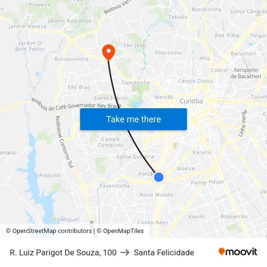R. Luiz Parigot De Souza, 100 to Santa Felicidade map