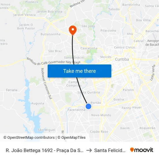 R. João Bettega 1692 - Praça Da Santa to Santa Felicidade map