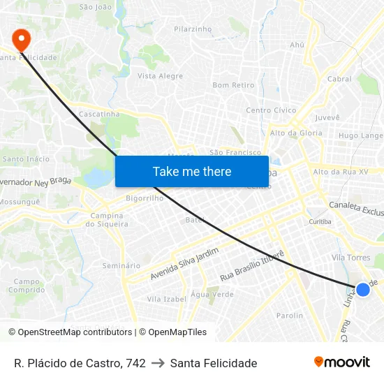 R. Plácido de Castro, 742 to Santa Felicidade map
