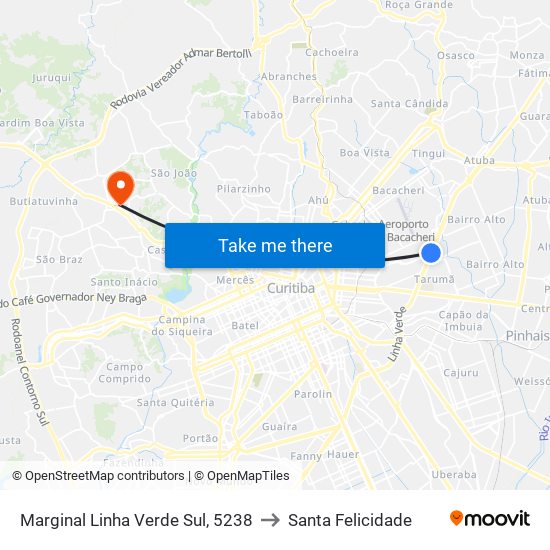 Marginal Linha Verde Sul, 5238 to Santa Felicidade map