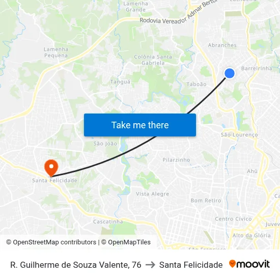 R. Guilherme de Souza Valente, 76 to Santa Felicidade map
