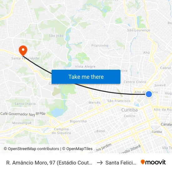 R. Amâncio Moro, 97 (Estádio Couto Pereira) to Santa Felicidade map
