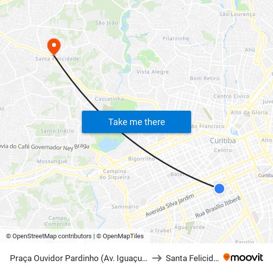 Praça Ouvidor Pardinho (Av. Iguaçu, 1106) to Santa Felicidade map
