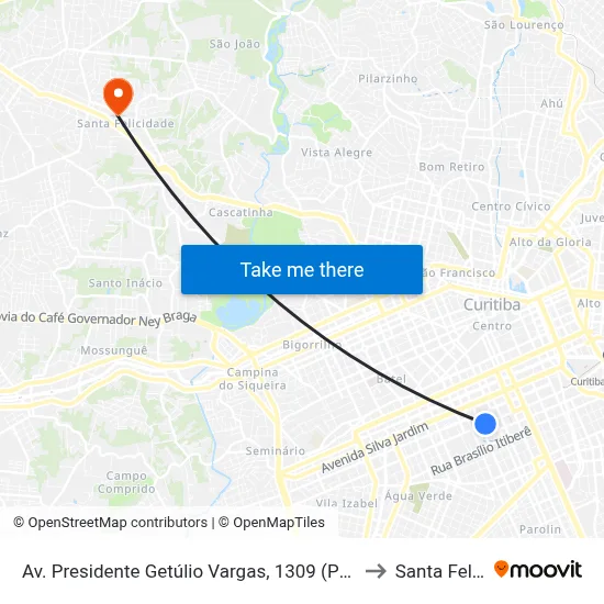 Av. Presidente Getúlio Vargas, 1309 (Praça Ouvidor Pardinho) to Santa Felicidade map