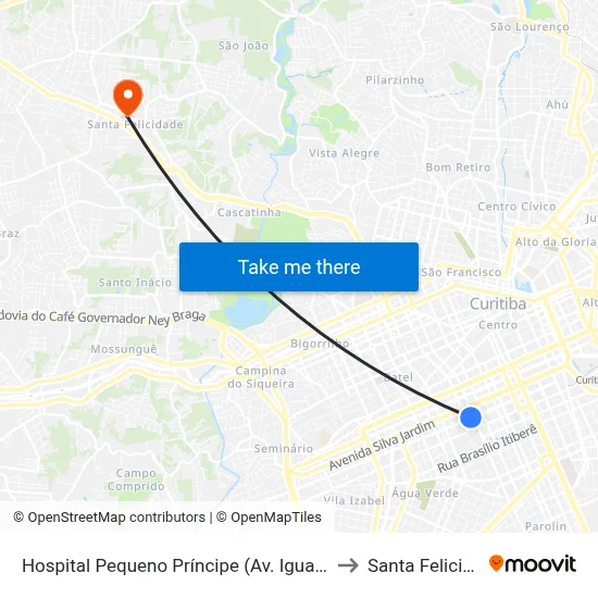 Av. Iguaçu, 1452 (Hospital Pequeno Príncipe) to Santa Felicidade map