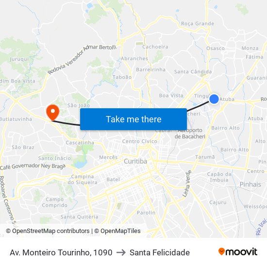 Av. Monteiro Tourinho, 1090 to Santa Felicidade map