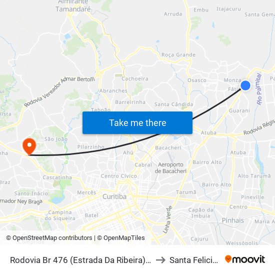 Rodovia Br 476 (Estrada Da Ribeira) - Condor to Santa Felicidade map