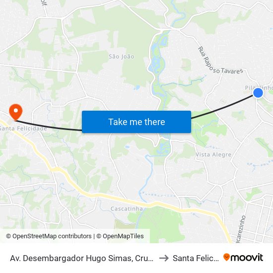 Av. Desembargador Hugo Simas, Cruz Do Pilarzinho to Santa Felicidade map
