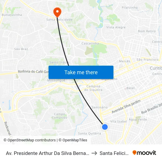 Av. Presidente Arthur da Silva Bernardes, 607 to Santa Felicidade map