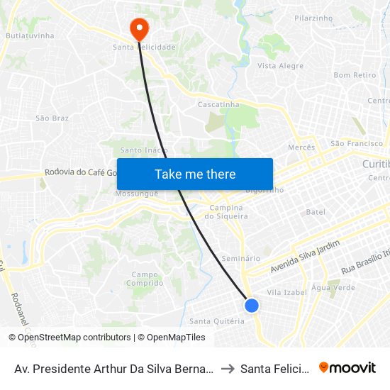 Av. Presidente Arthur Da Silva Bernardes, 800 to Santa Felicidade map