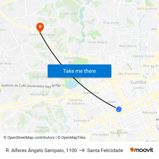 R. Alferes Ângelo Sampaio, 1100 to Santa Felicidade map
