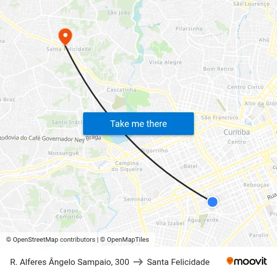 R. Alferes Ângelo Sampaio, 300 to Santa Felicidade map